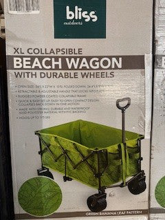 Bliss Collapsible Garden Cart/Beach Wagon w/ Storage Bag 36-in. x 22-in. Tool/Beverage Holders & Wheels | Waterproof | 175 Lb. Capacity GREEN